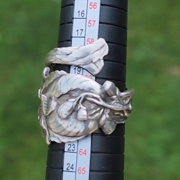 Art Nouveau Sterling Silver Floral Spoon Wrap Ring - Picture 7 of 7